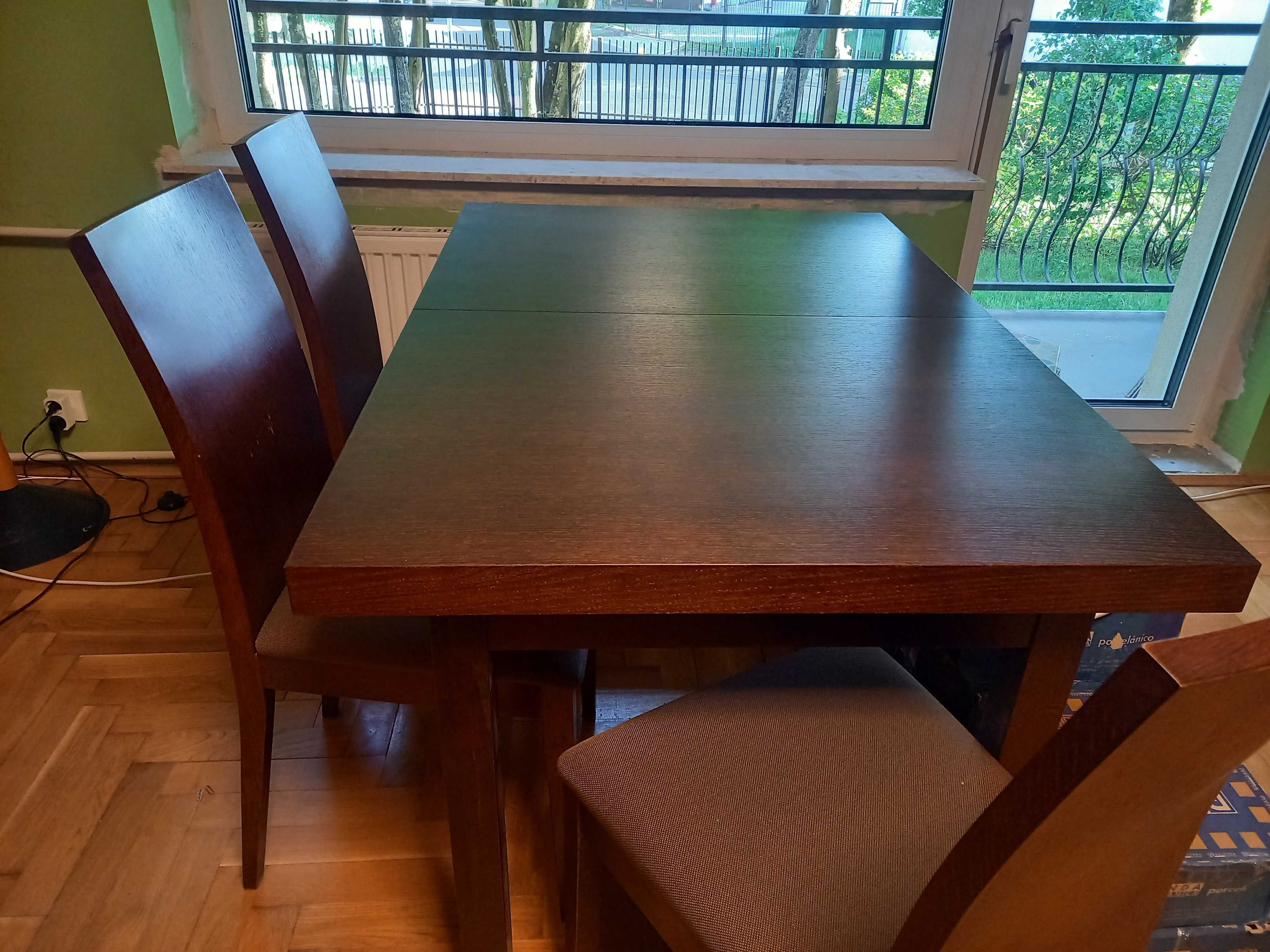 stół dąb rozkładany 85x125(225) + 6 krzeseł