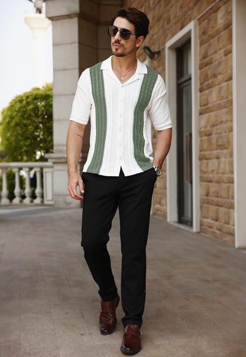 Koszula męska z krótkim rękawem, biało zielona, rozmiar S, HYPESTFIT