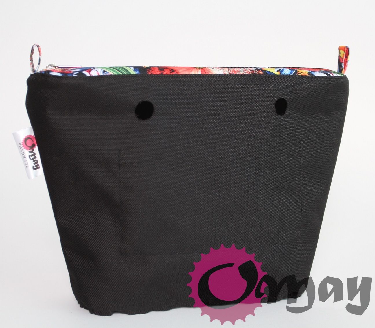 Czarny organizer do OBAG MINI kwiaty maki czerwone 2 kieszenie OMAY