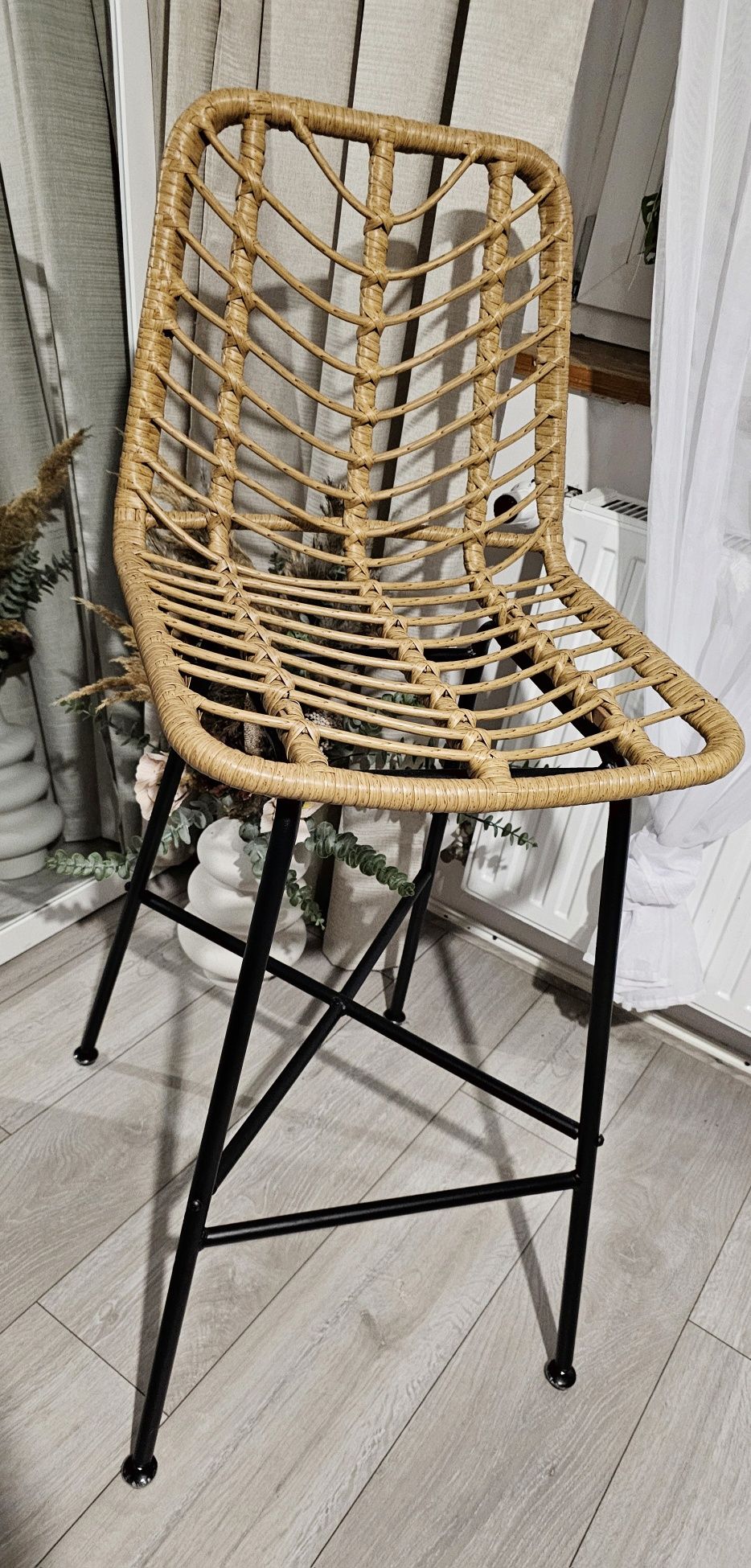Krzesło hoker rattanowe nowe wysokie boho barowe loft plecione