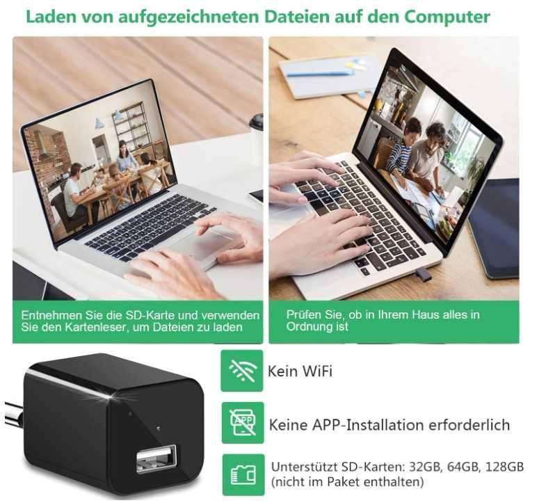 Kamera szpiegowska w kostce do ładowania telefonu USB, 1080P