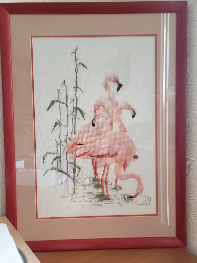Вышитая картина крестиком "Розовые фламинго"