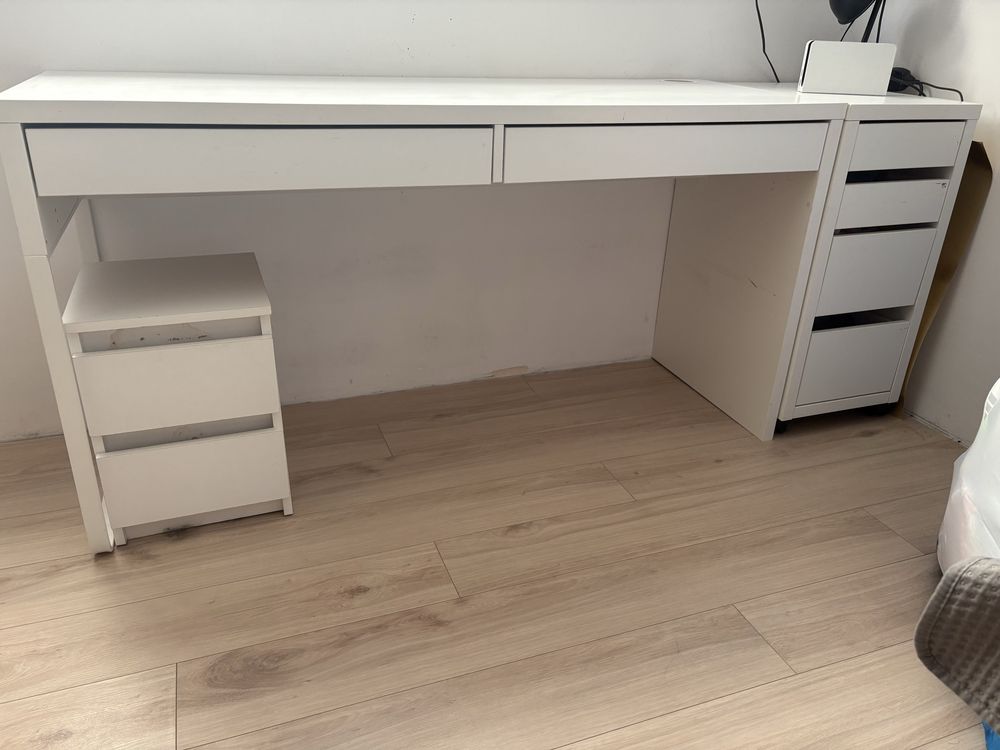 Ikea biurko szafka i szafka nocna biale micke