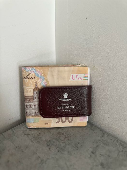 Кліпса зажим затискач для купюр магніт шкіра бордовий коричневий