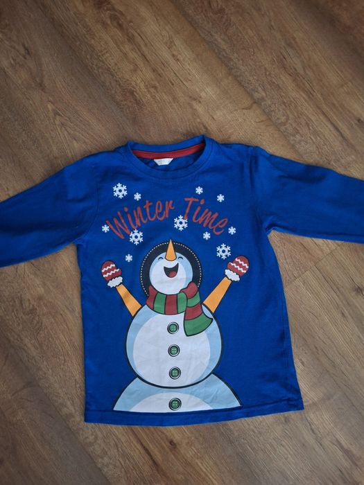 Niebieska bluzka z bałwanem długi rękaw 122 dla chłopców