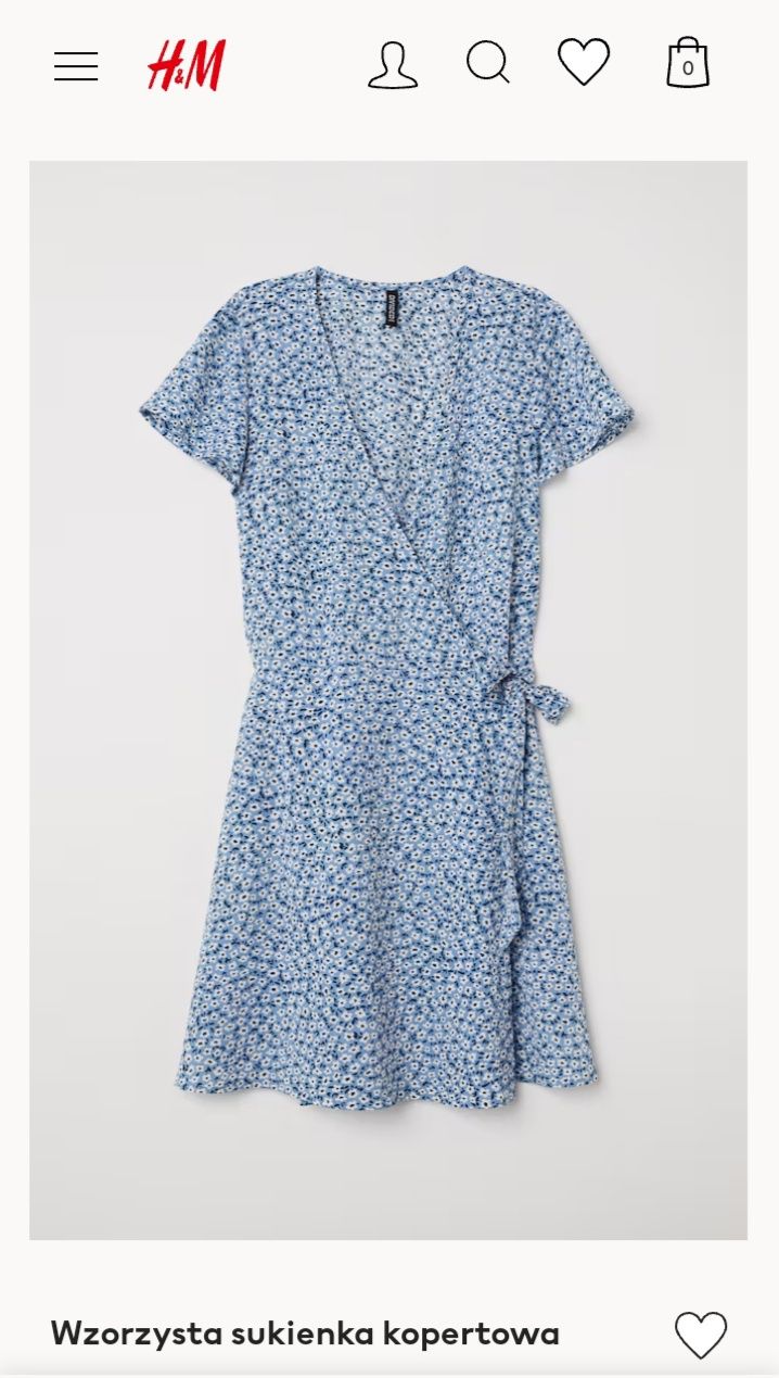 H&M L-XL śliczna niebieska krótka sukienka mini w kwiaty kwiatuszki