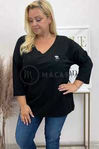 Bluzka damska t-shirt z rękawem 3/4 Plus Size czarna 54/56