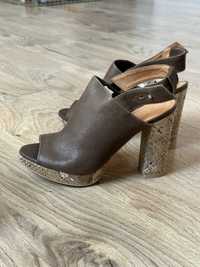 Nowe skórzane sandały rozmiar 38 na obcasie Badura