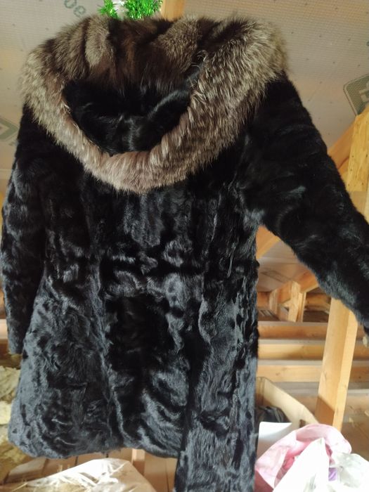 Шапка- кролик+ плащевка.Шуба, шубка.Перчатки кожа