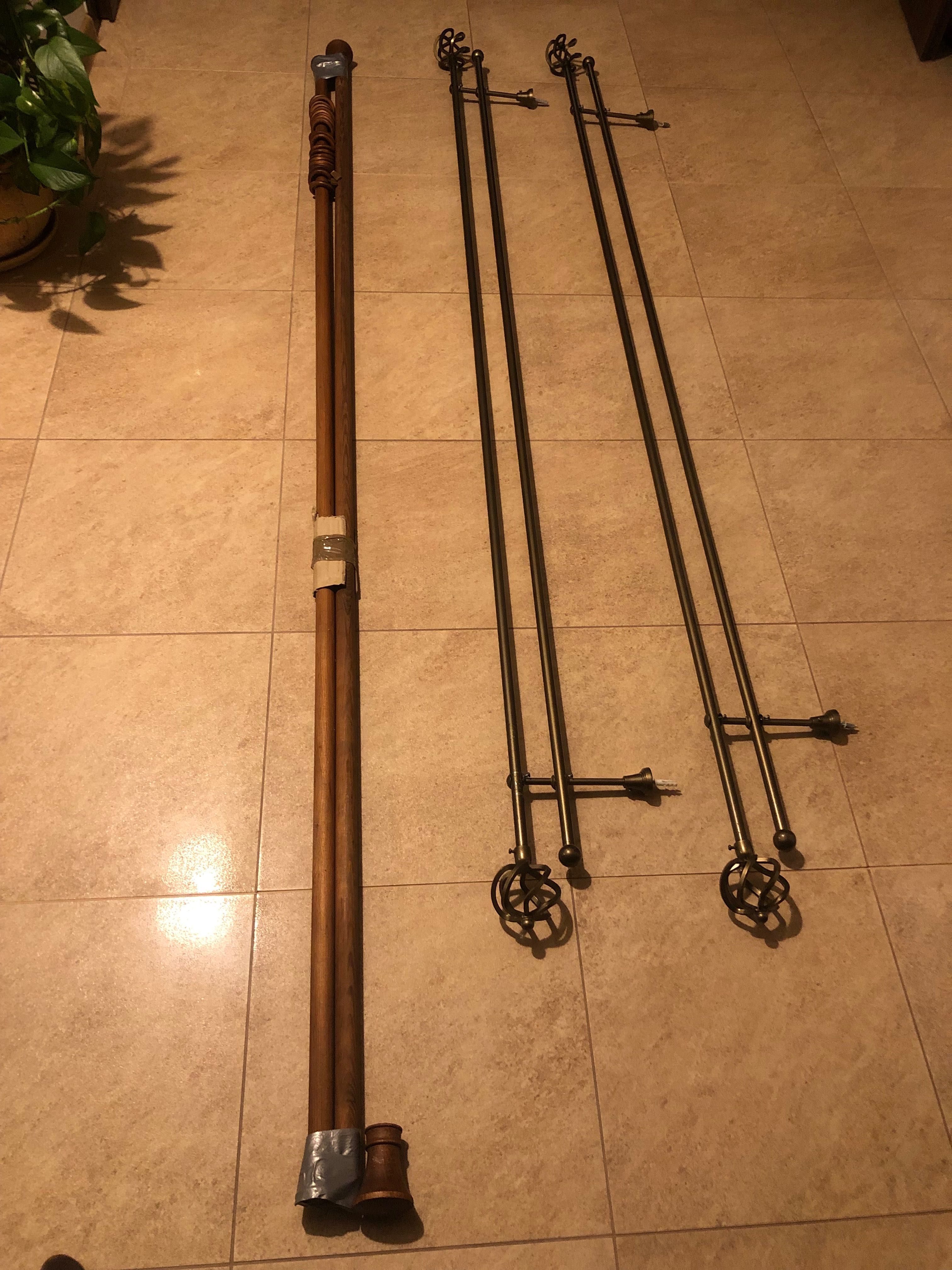 Karnisze ścienne podwójne metalowe 200 cm,  220 cm - drewniany