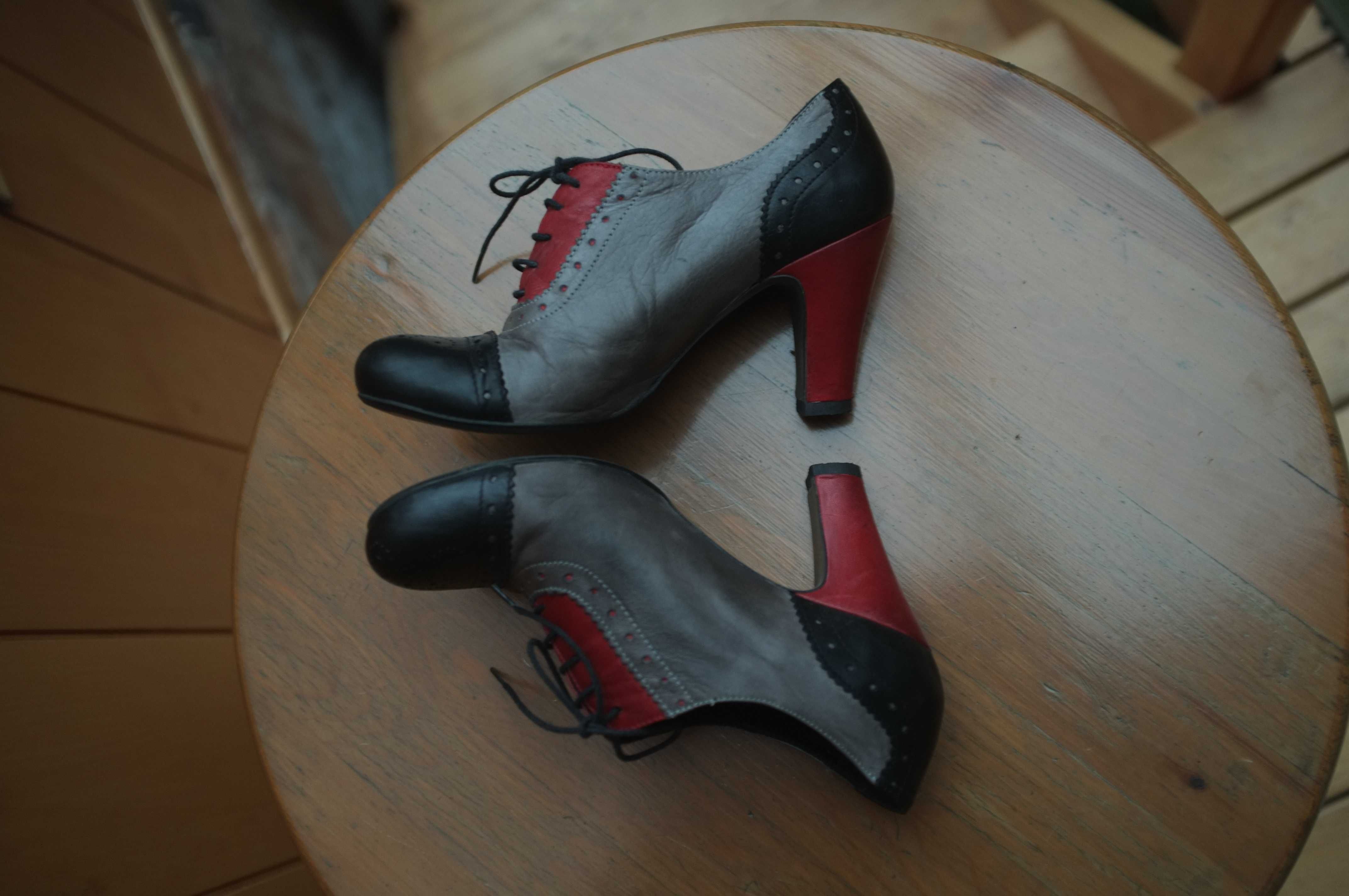 retro buty skórzane botki pin up skóra gangsterskie sznurowane