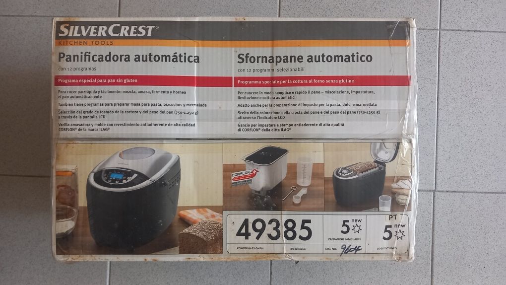 Máquina de fazer pão SilverCrest – nova com 12 programas