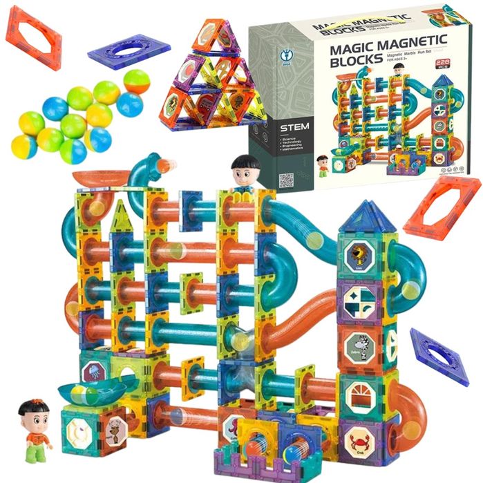 klocki magnetyczne konstrukcyjne tor układanka zamek figurki 228 el