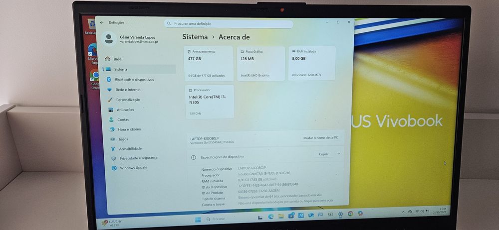 ASUS i3  2 anos de garantia, fatura