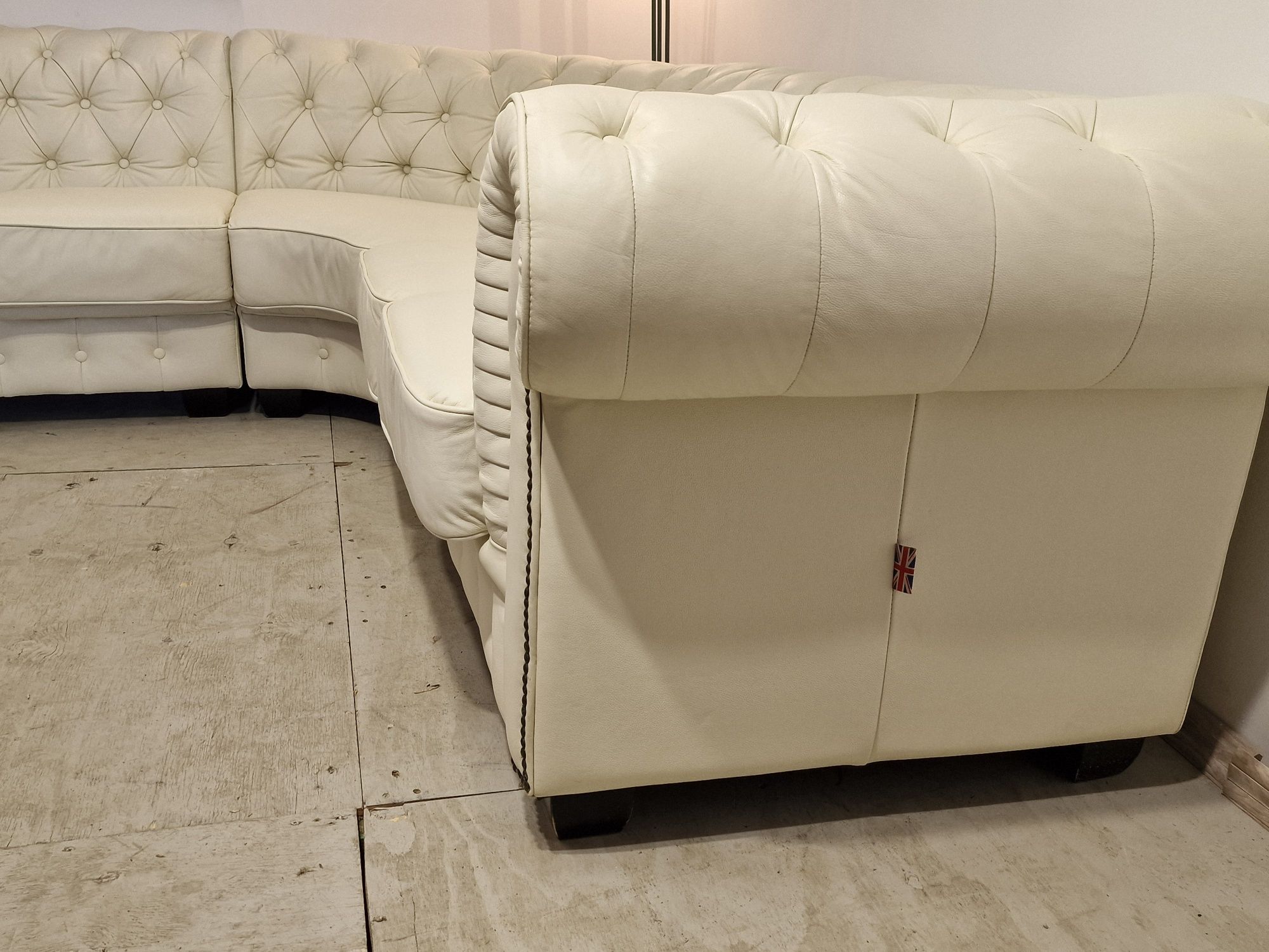 Narożnik skóra naturalna "Chesterfield" biały/ecru