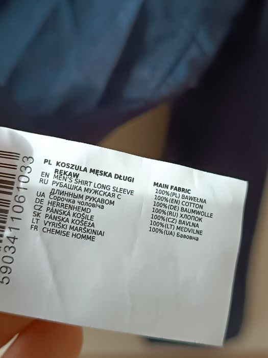 Granatowa bawełniana męska koszula slim fit 38/39 z długim rękawem