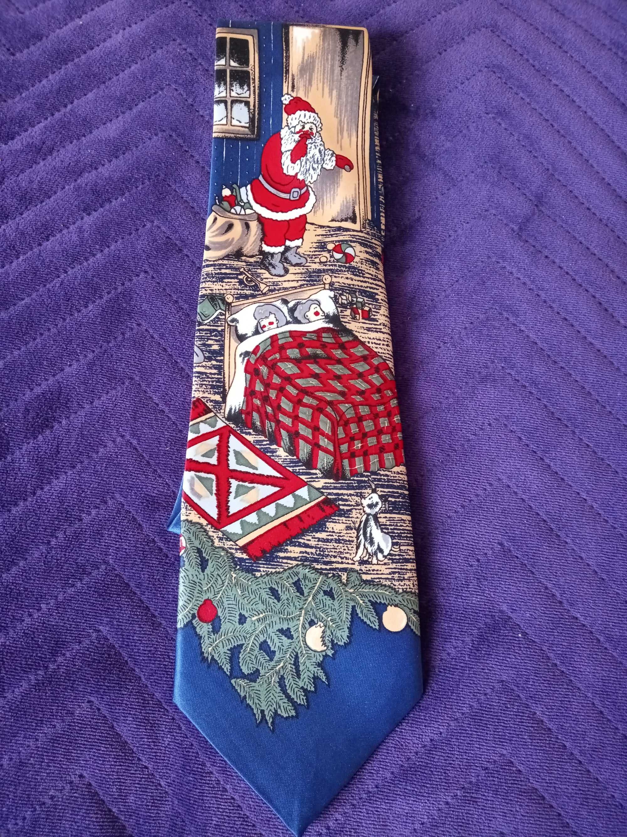 Krawat granatowy Boże Narodzenie Wigilia, św. Mikołaj