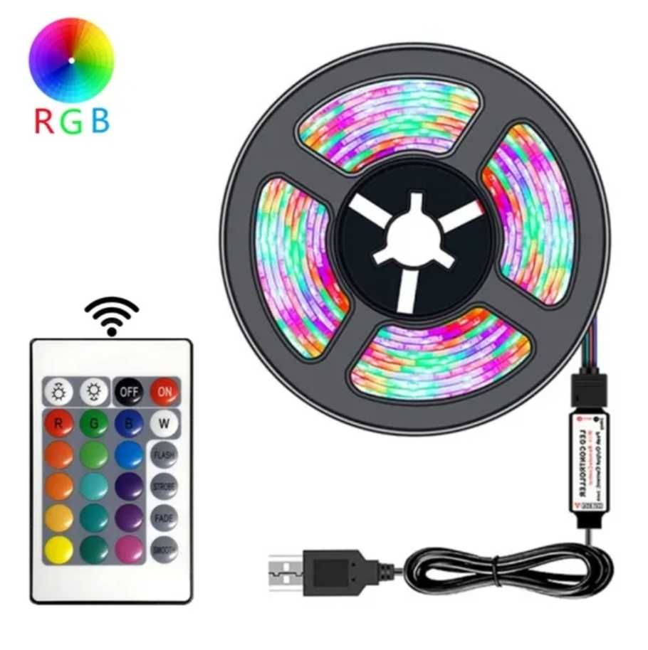 Taśma LED RGB 10m + pilot DC 5V USB