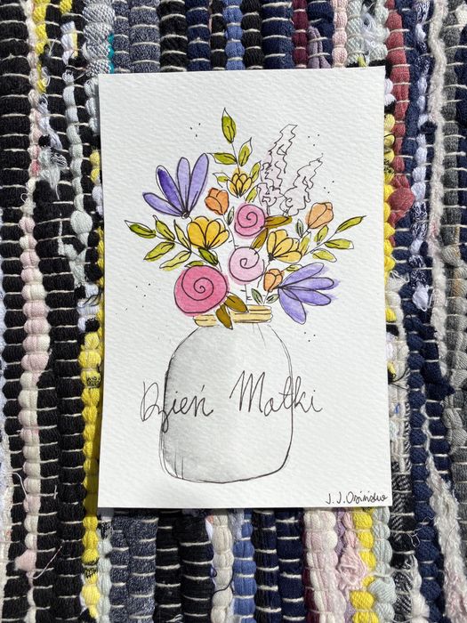 Kartka okolicznościowa dzien matki mamy mama sloik kwiaty boho