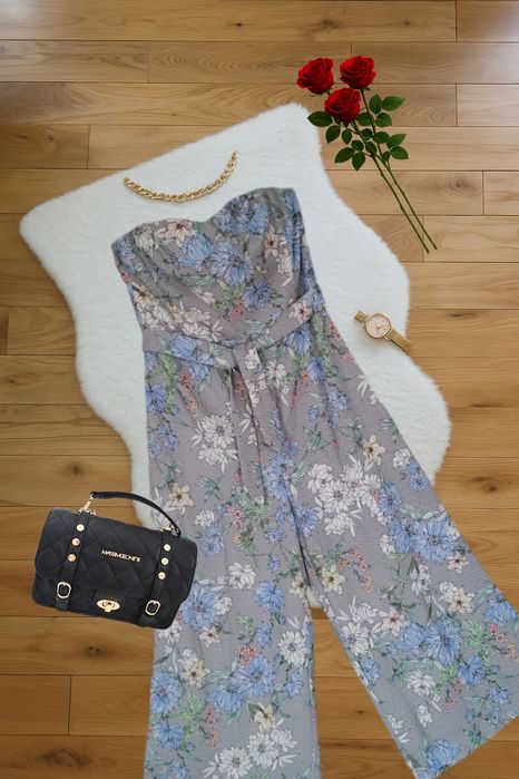 Kombinezon H&M bez ramiączek w kwiaty loral strapless Culotte M 38
