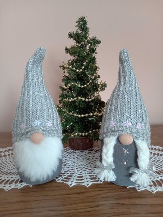 Skrzat krasnal świąteczny para rękodzieło recykling