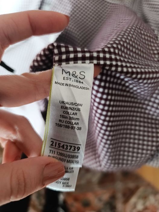 Nowa koszula w kratę Marks Spencer biała burgundowa bawełna