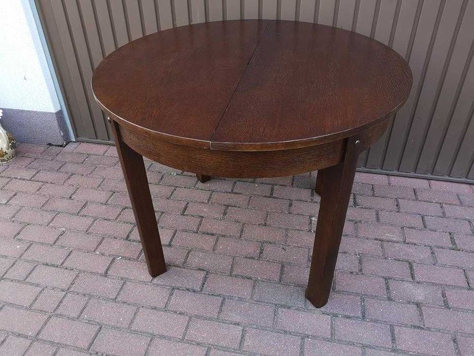 Stół Art-Deco Okrągły 100 Zgrabny Antyk Stary Rozkładany Po Renowacji.