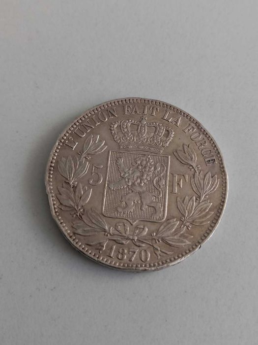 Срібло 900 монета 5 франків Леопольд II  1870 р