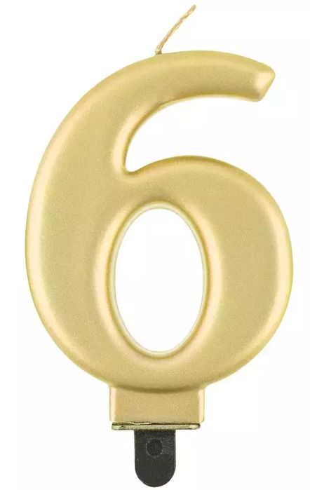 Świeczka urodzinowa. Cyfra 6, złota. Godan