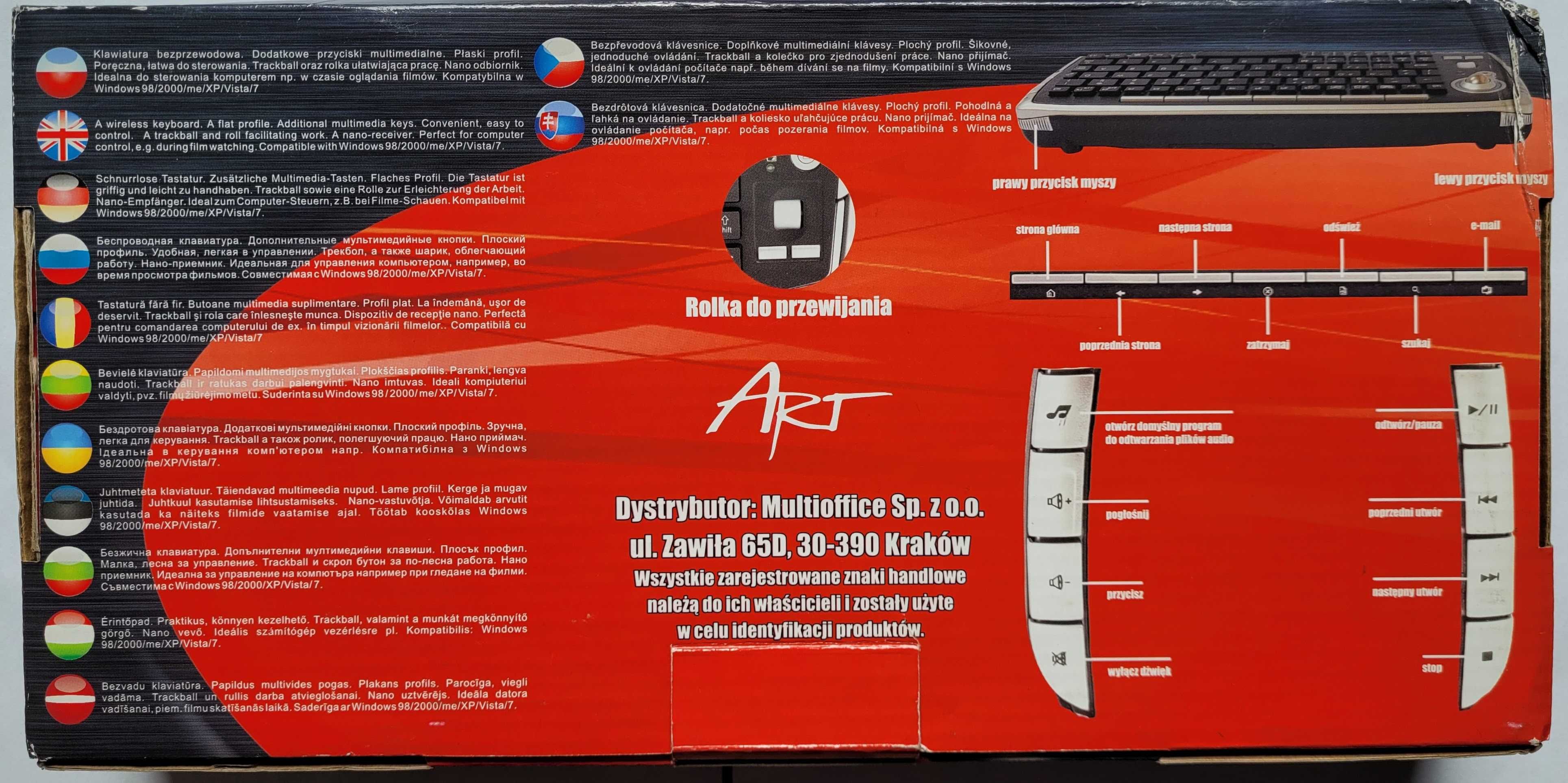 Bezprzewodowa klawiatura z funkcją myszy "ART AK-66"