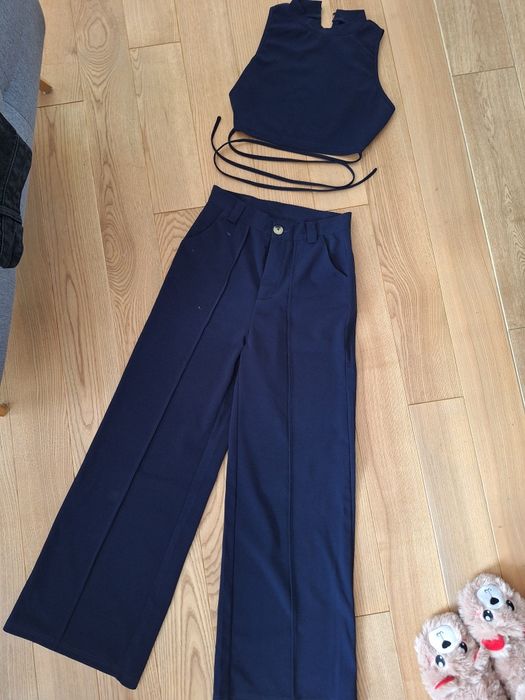 Elegancki komplet spodnie i top, granatowy, Shein. Rozmiar 36, S
