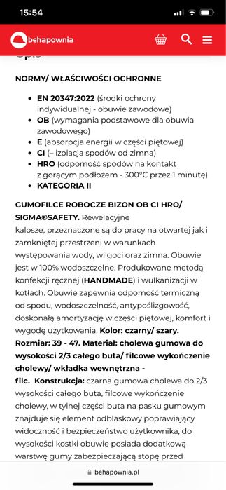Nowe wodoszczelne gumofilce 43 Bizon  OB E CI HRO firmy Sigma Safety