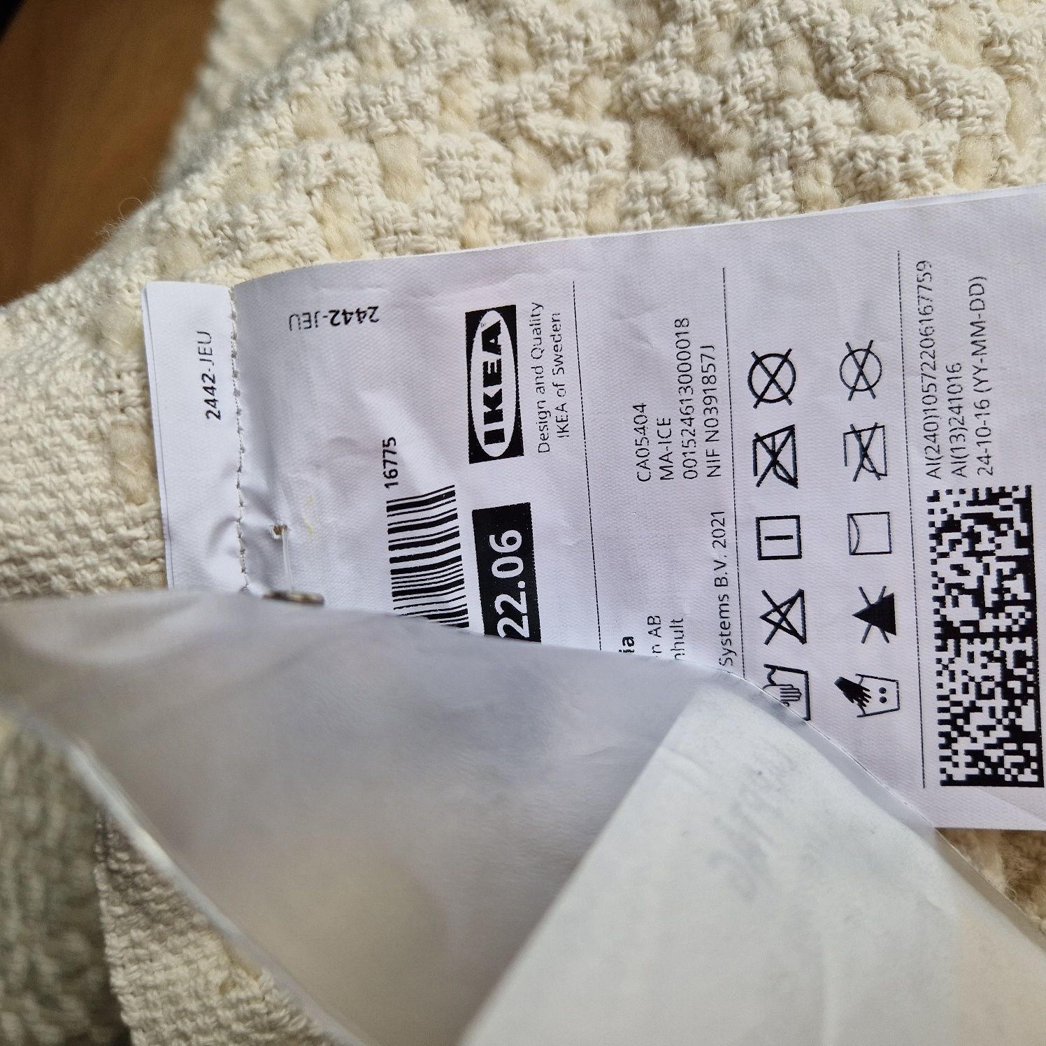 Koc pled Ikea kremowy z wełną i bawełną 130x170