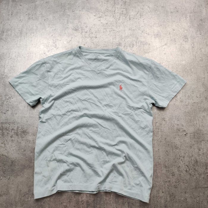 MĘSKA Koszulka Bawełna PREMIUM V Kołnierzyk Morska Polo Ralph Lauren