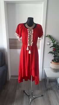 Czerwona włoska asymetryczna sukienka