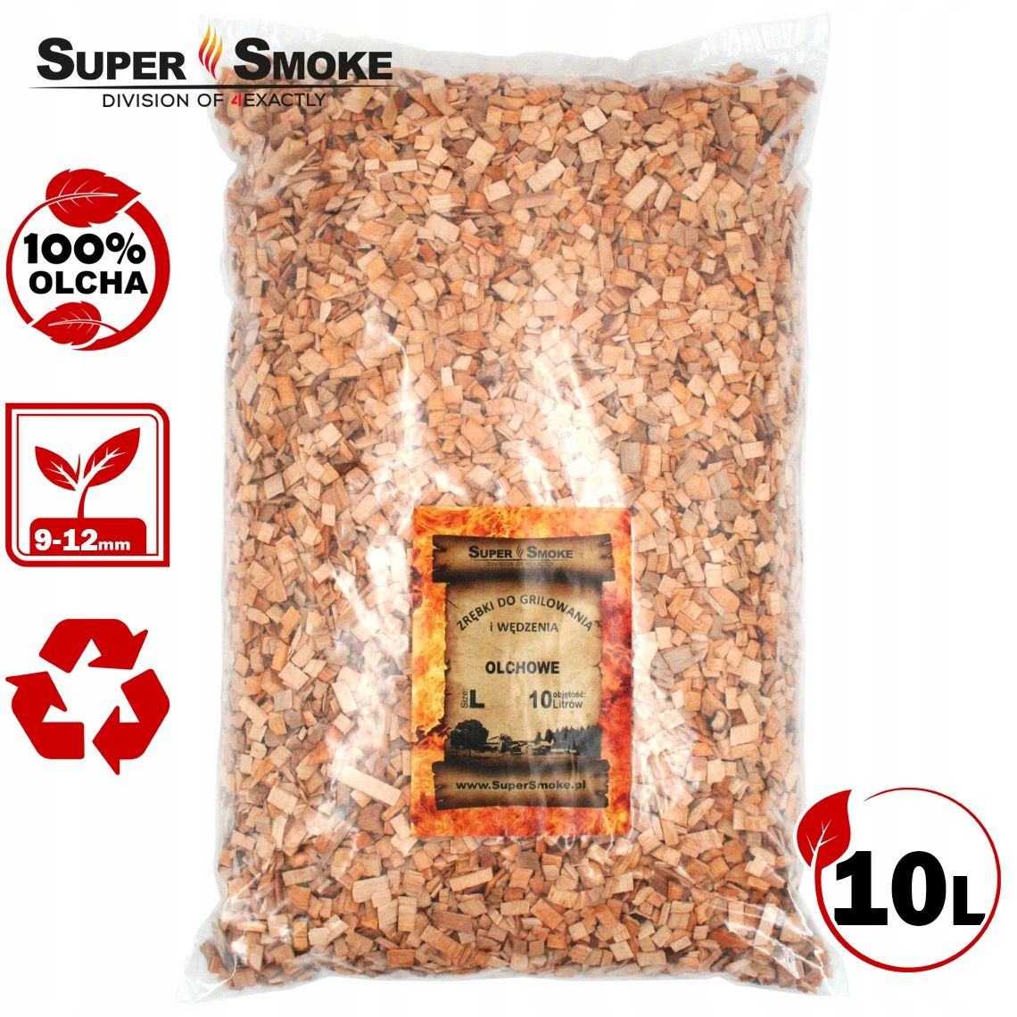 Zrębki Wędzarnicze Super Smoke OLCHA KL-10 (9-12mm) Large 10 Litrów