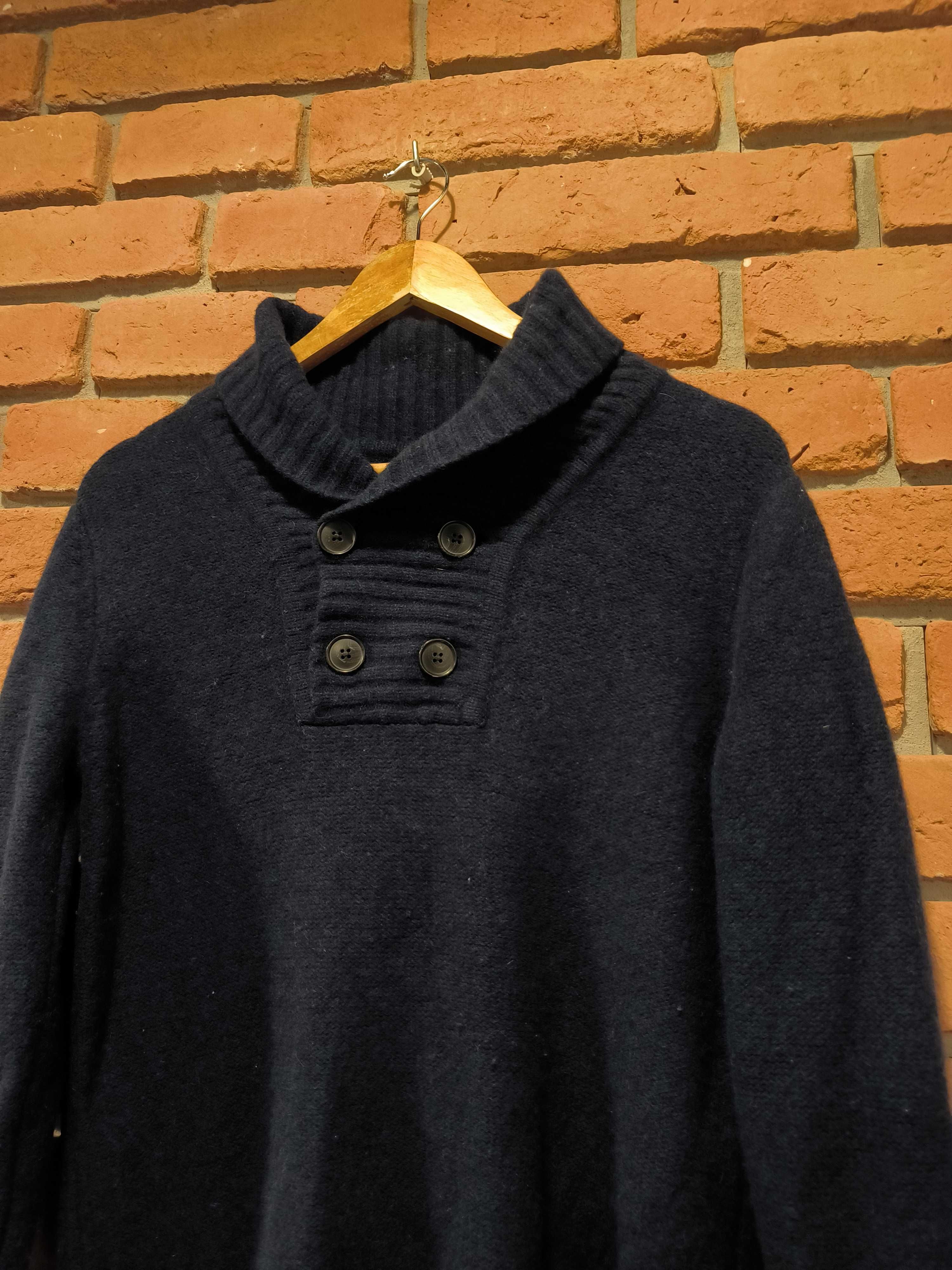 Sweter Gap Wełniany Gruby Granatowy Wełna Zimowy Golf