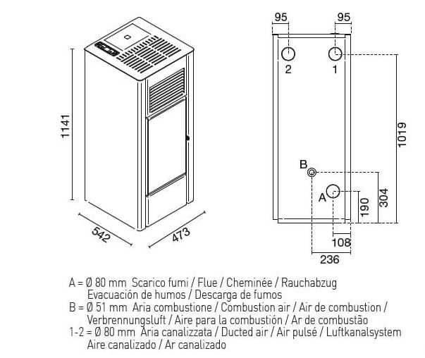 Piecyk na pellet Eva Calor Giusy 15 kW z DGP do trzech pomieszczeń