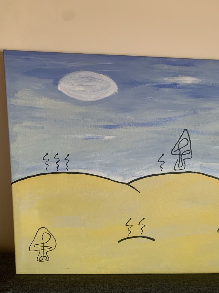Quadro paisagem, cor azul e amarelo