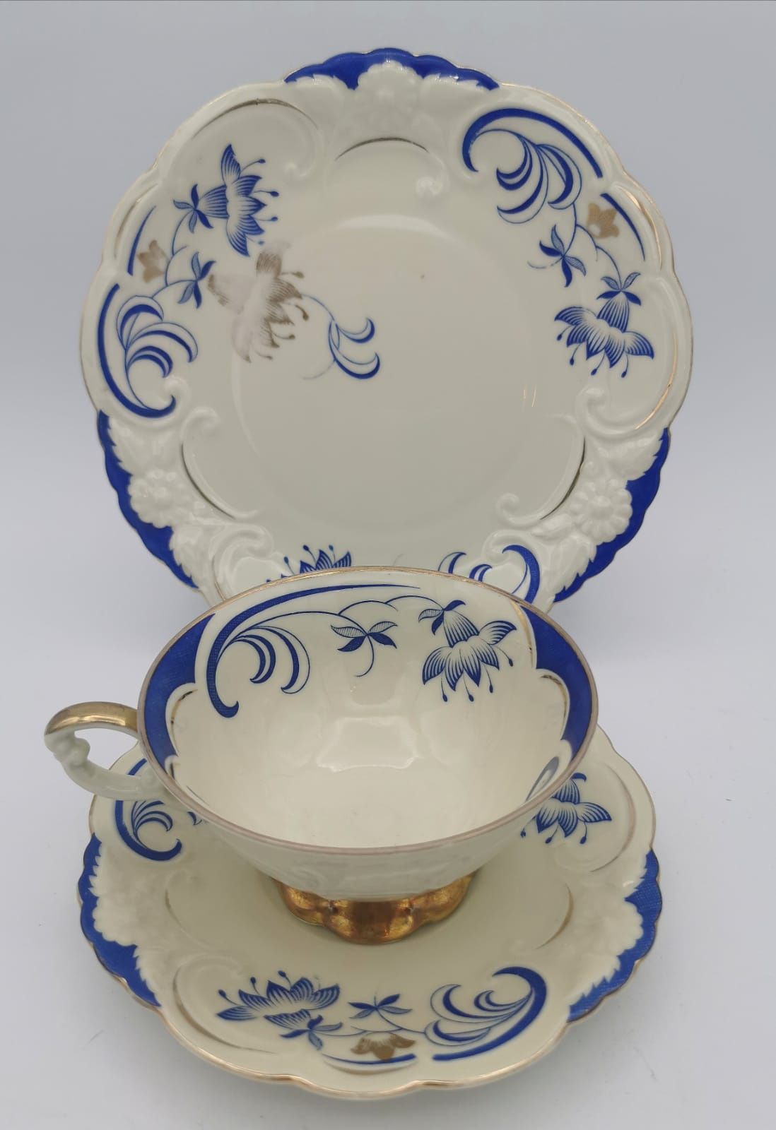 Porcelana Bawaria TRIO BAREUTHER Granat, Zlocona