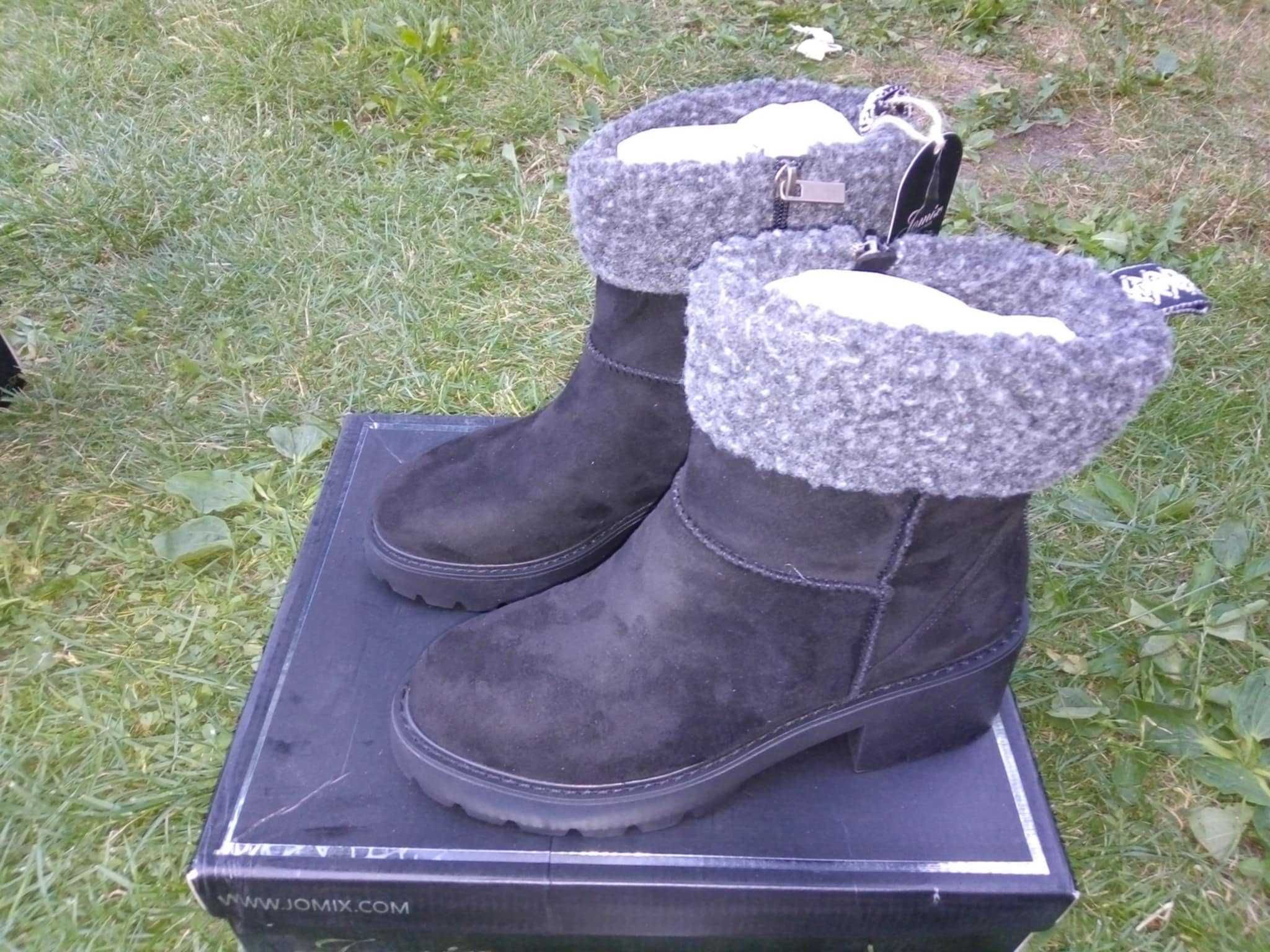 Buty zimowe damskie wysokie ocieplane czarne śniegowce 41 suwak botki