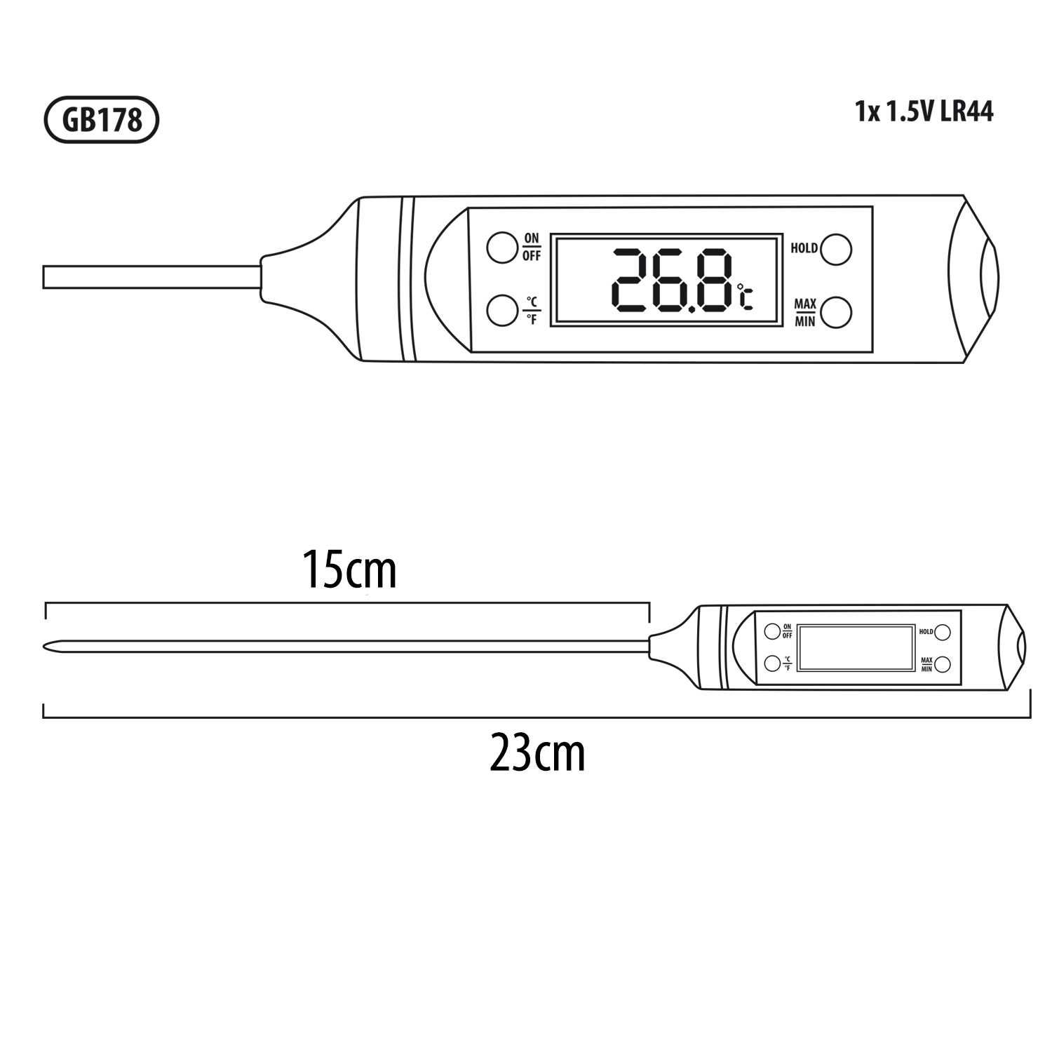 Termometr cyfrowy LCD szpikulec do żywności sonda GreenBlue GB178