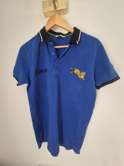 Koszulka tshirt męski niebieski bawełna cotton z kołnierzykiem  Kenzo