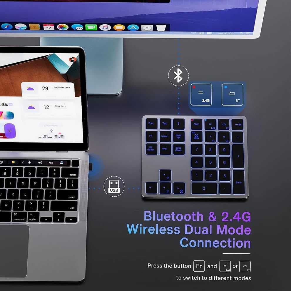 Bluetooth/2,4G NumPad беспроводная цифровая клавиатура с подсветкой