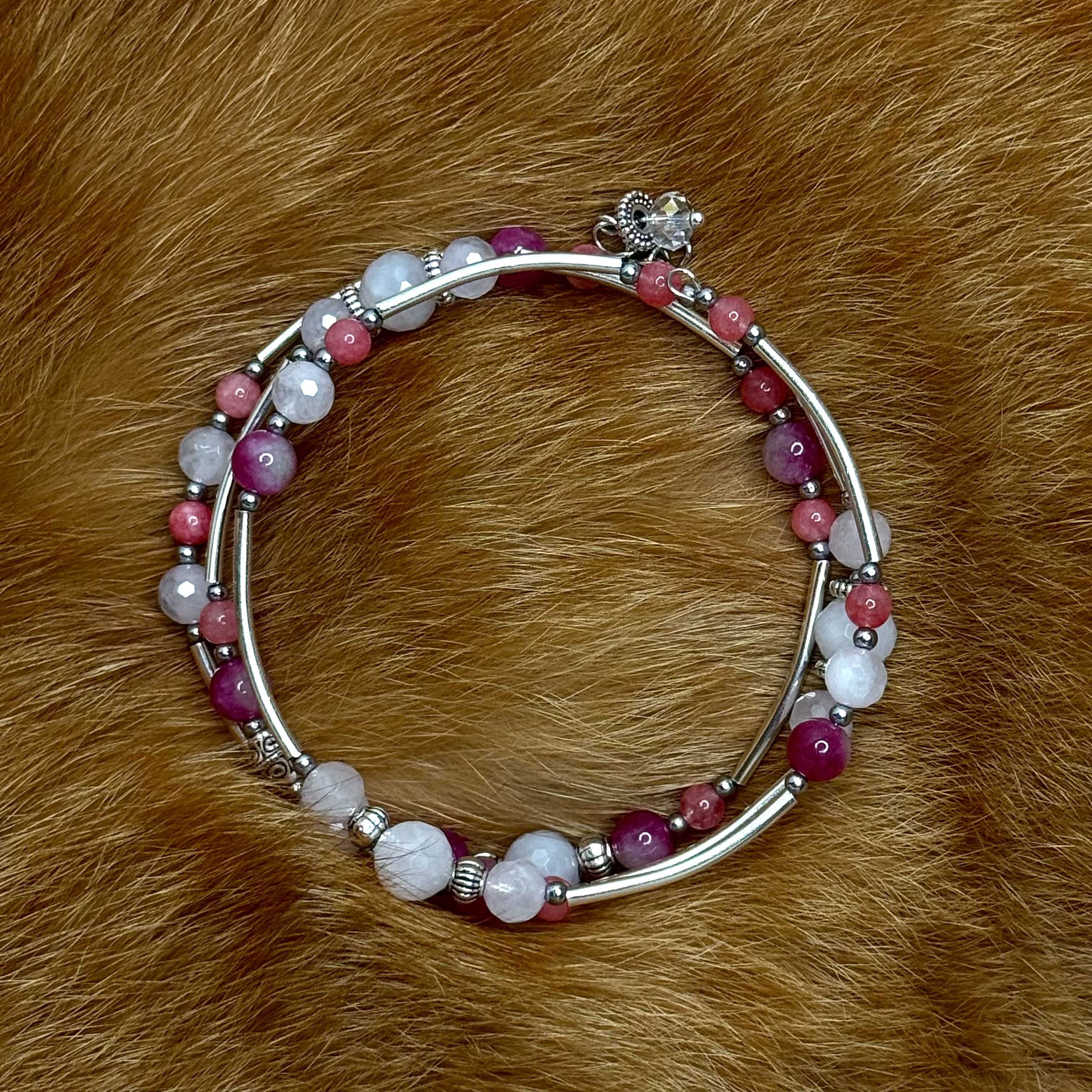 Pulseira de quartzo rosa e quartzo morango - Feito à Mão