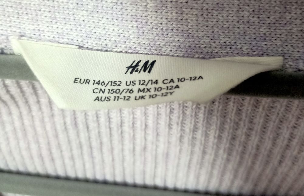 Lawendowy zapinany sweter sweterek kardigan h&m rozmiar 146/152