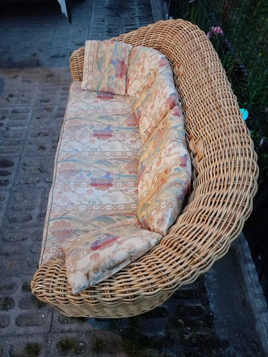 Kanapa Sofa rattanowa naturalny oplot GRUBY poduszki dwuosobowa rattan