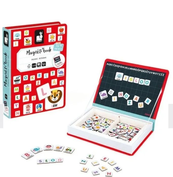 Janod*Magnetyczna książka*Polski Alfabet 144 magnesy*nauka głoskowania