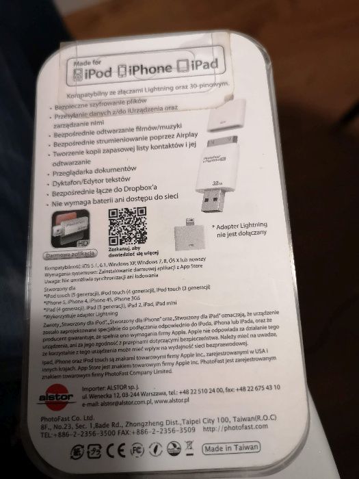 Zewnętrzna pamięć PhotoFast i-FlashDrive HD 8GB do iPod iPhone iPad