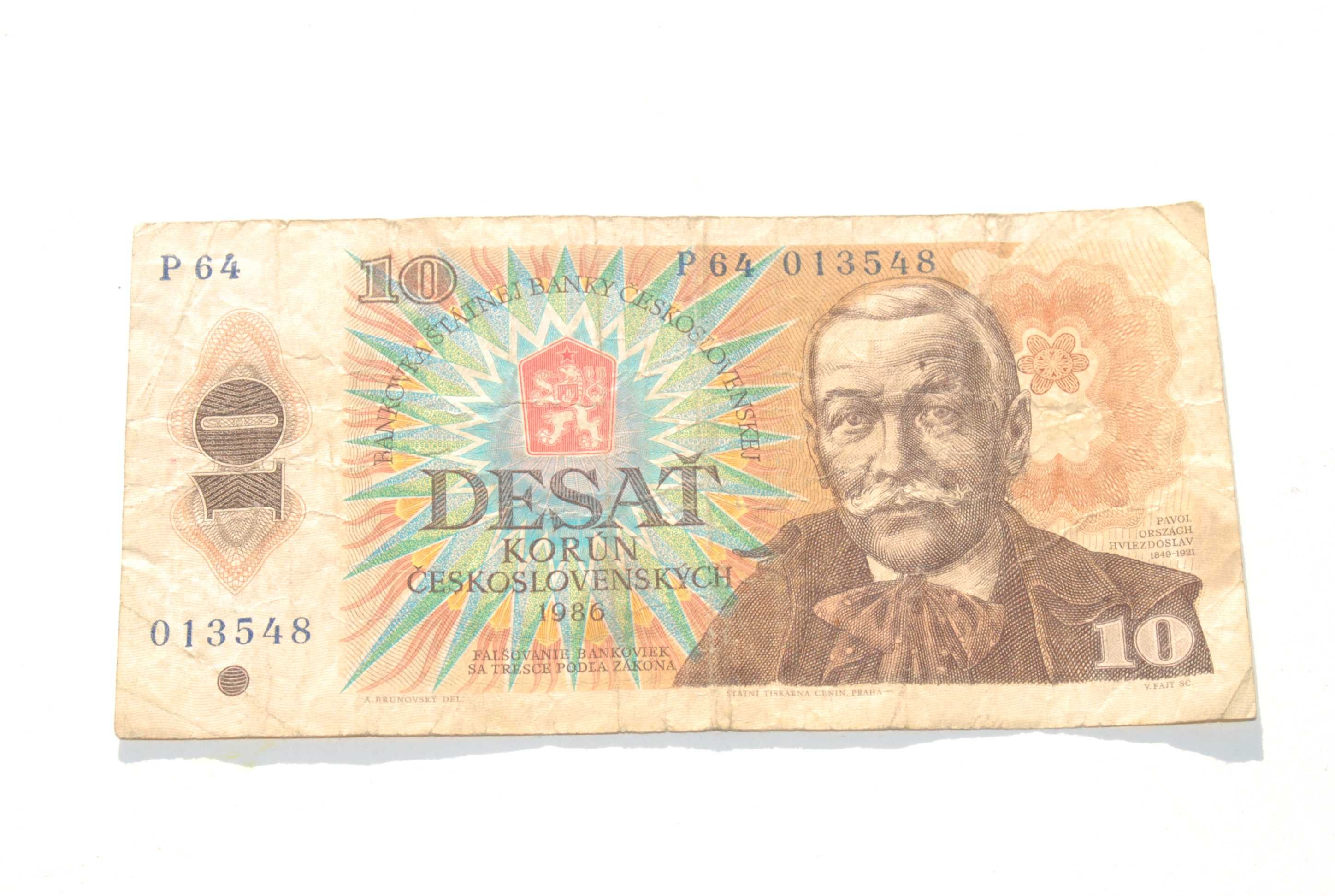 Stary banknot 10 koron Czechosłowacja 1986 antyk